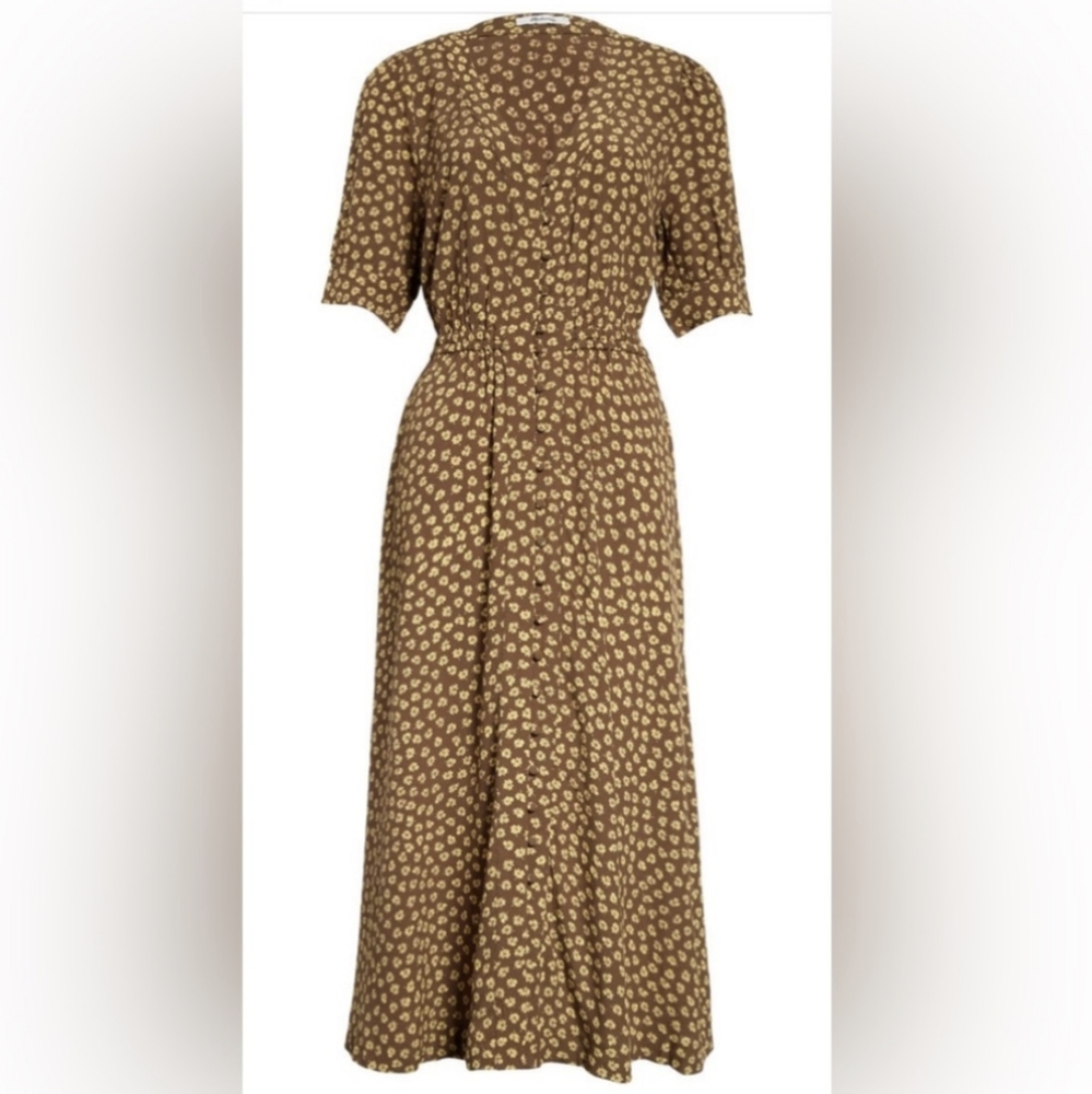 MADEWELL BUTTON CUFF MIDI DRESS IN WOODCUT FLOWERS